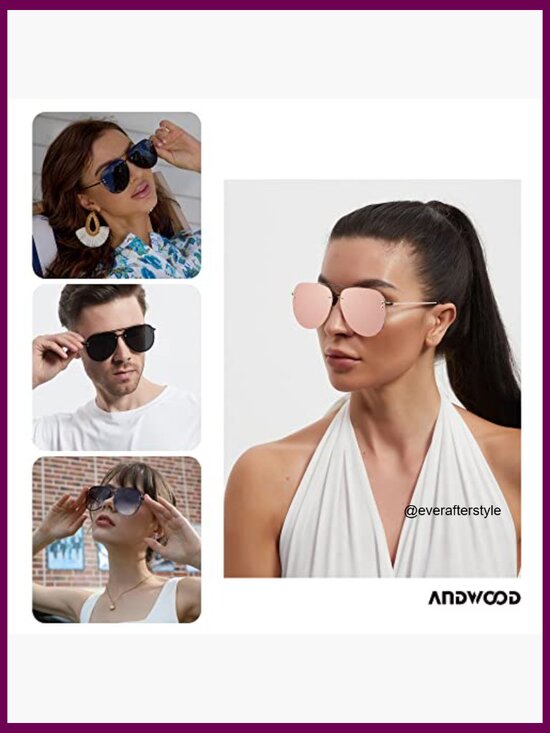 Oversized Aviator Sunglasses Rimless Metal Frame UV400 Protection main image 6